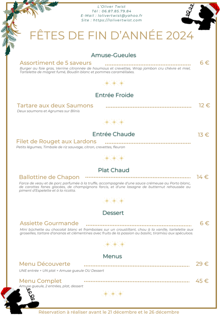 menu de noel 2024 l'oliver twist